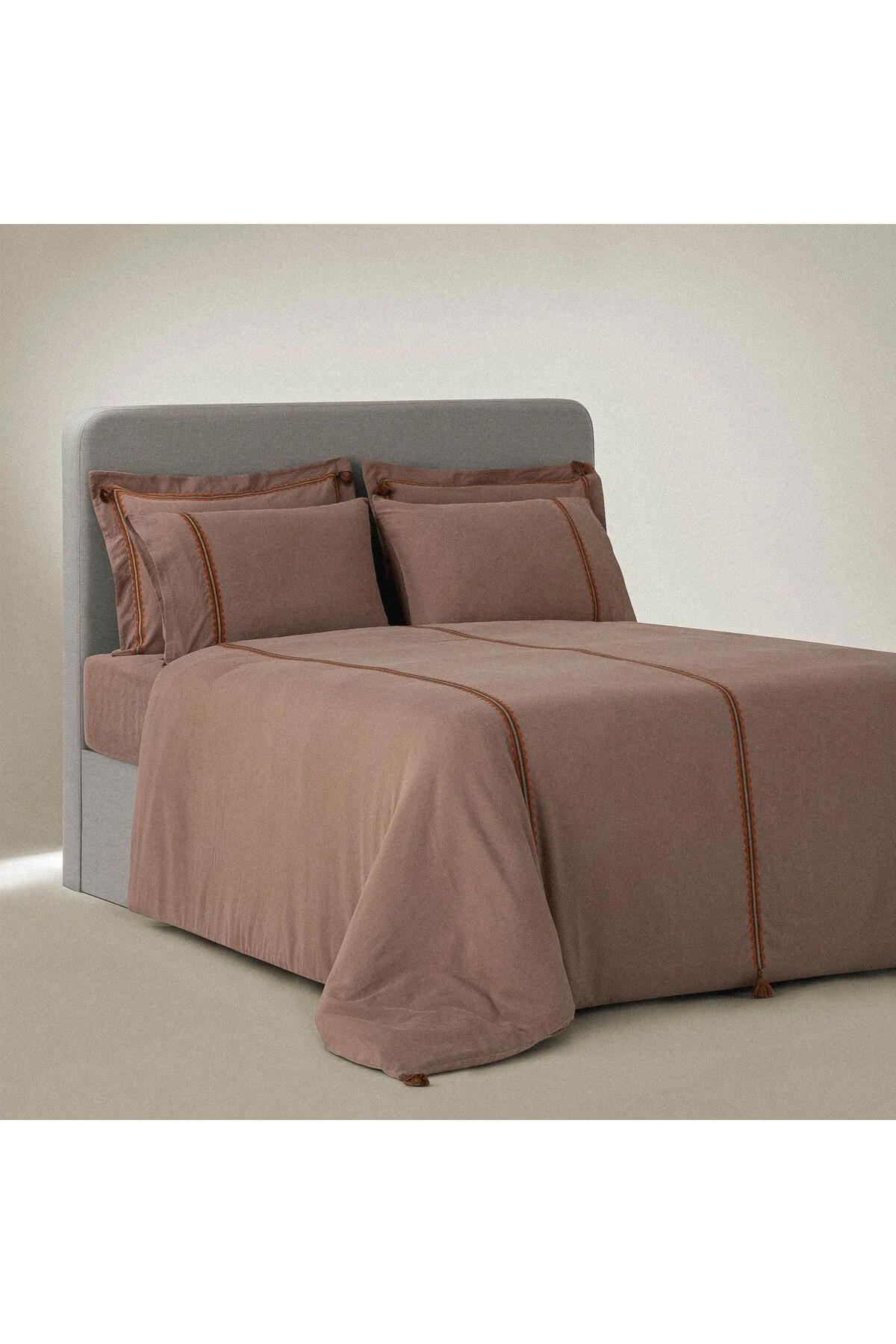 Hazar Çift Kişilik Nevresim Takımı %100 Organik Pamuk Saten Parça Boya Bej 200x220 Cm