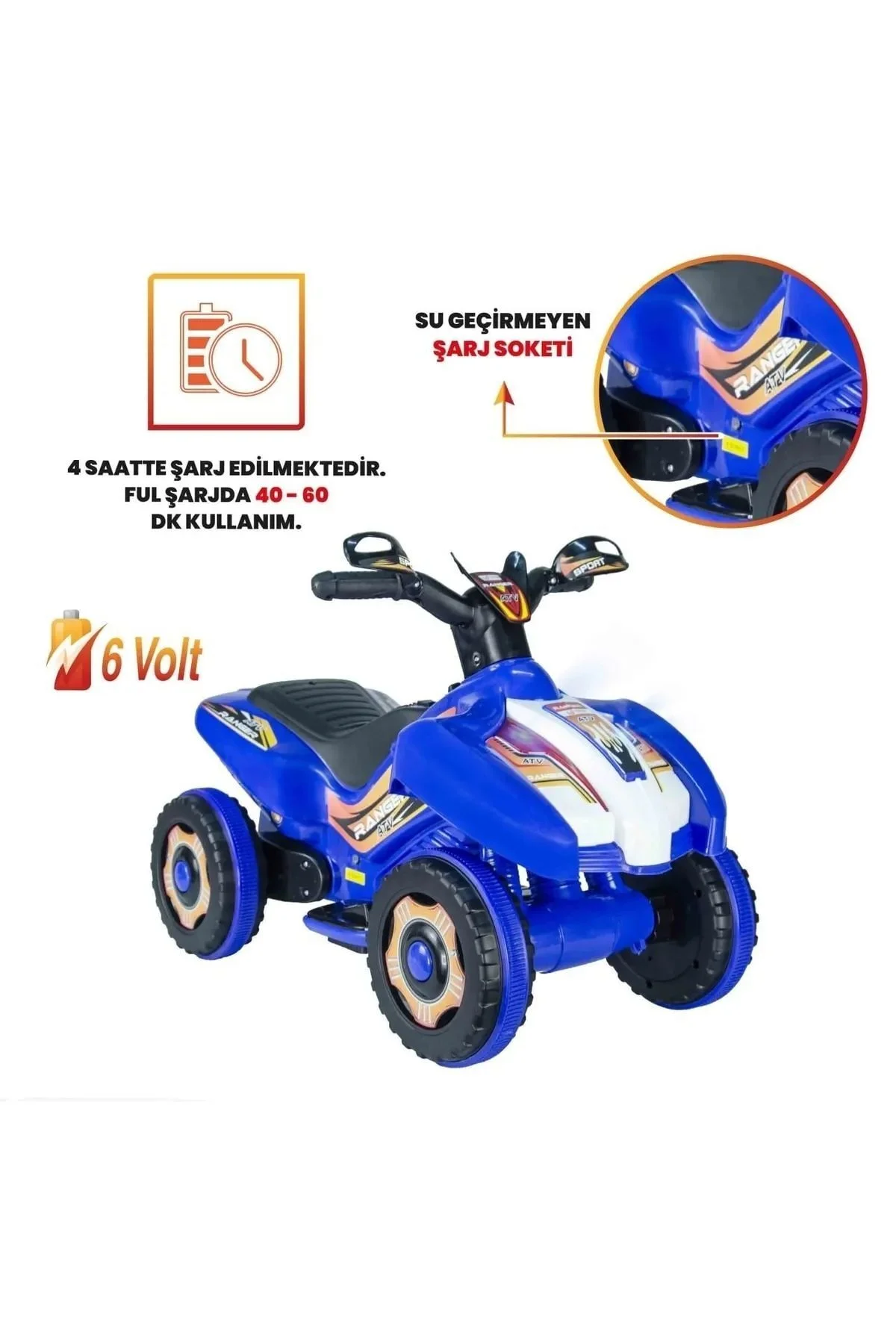 Hazır Kurulu Led Işıklı Müzikli Akülü Atv Motor Mavi