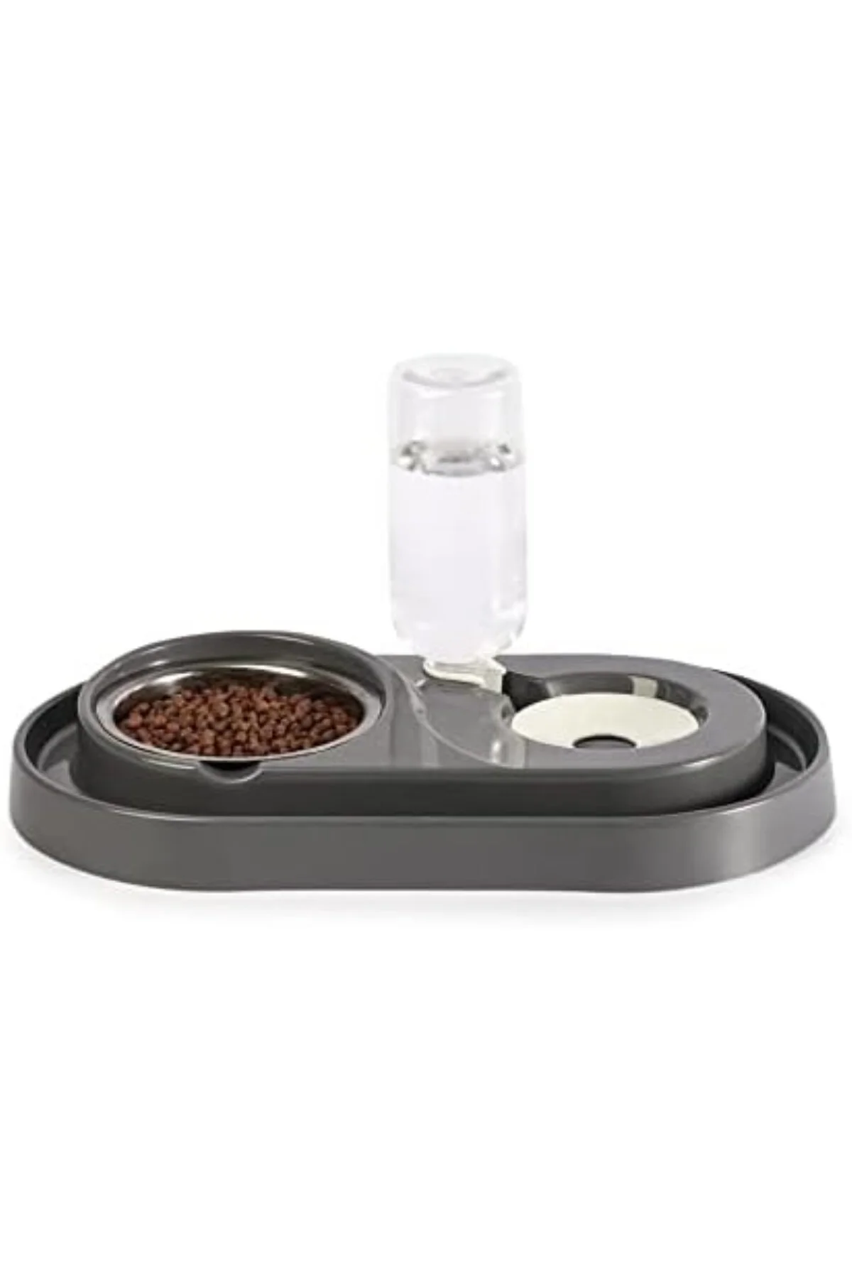 Hazneli Kedi-Köpek Mama Ve Su Kabı Seti 500ml Gri