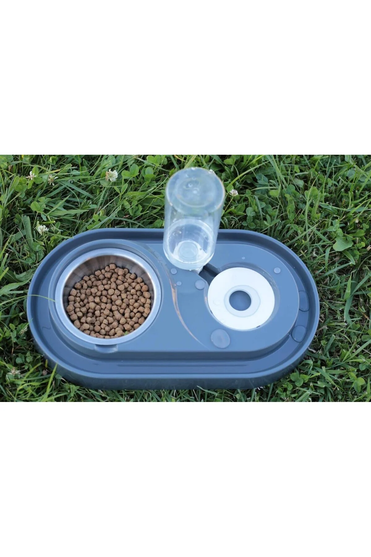 Hazneli Kedi-Köpek Mama Ve Su Kabı Seti 1000ml Gri