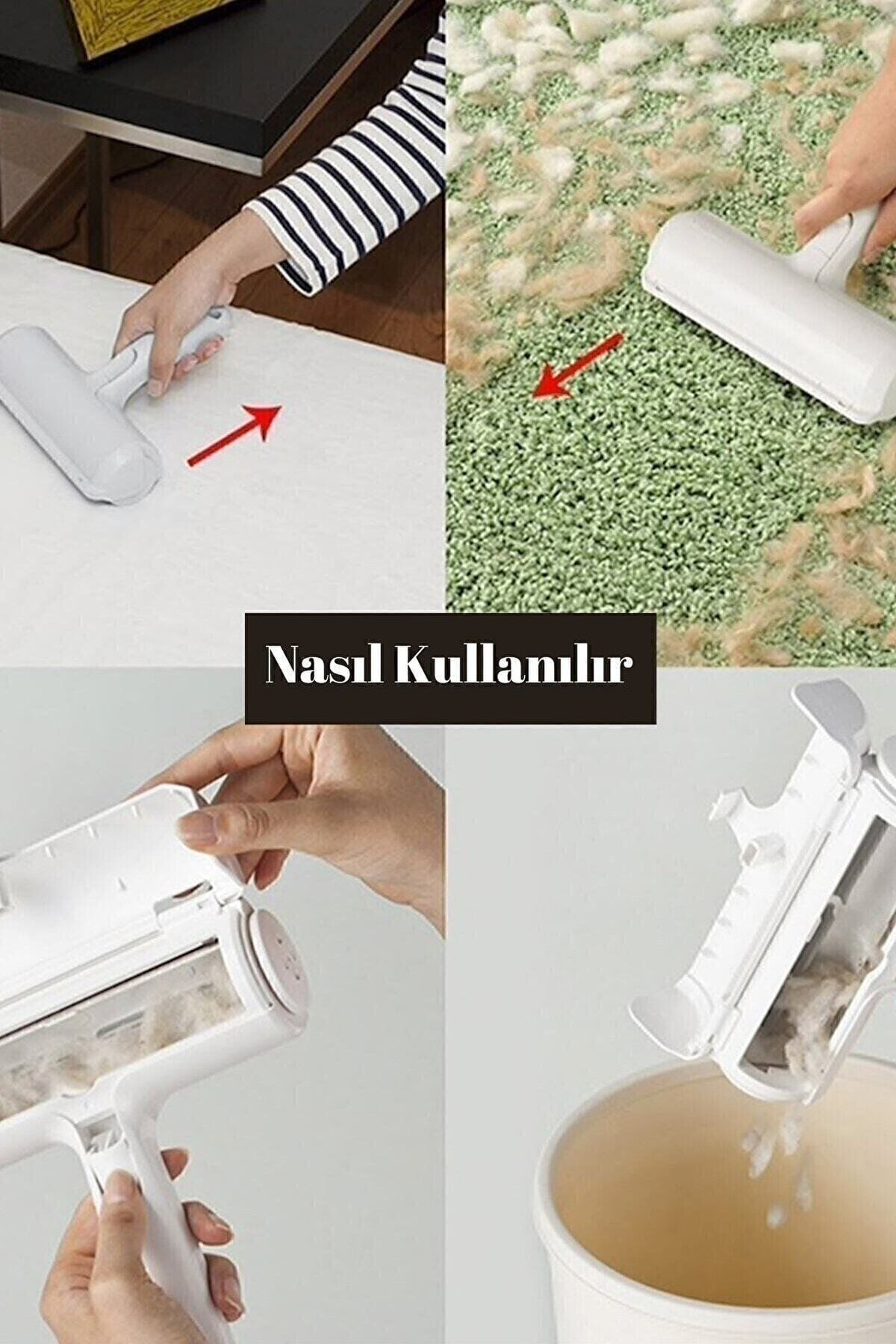 Hazneli Kedi Köpek Tüy Temizleyici Kıl Toz Toplayıcı Kazak Halı T