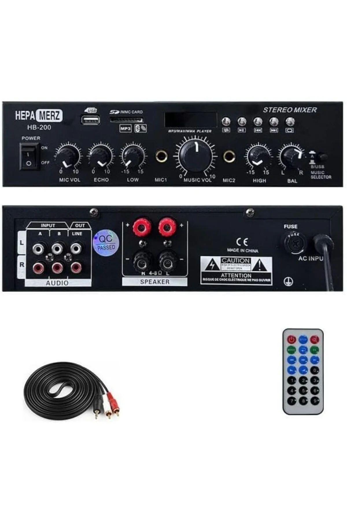 HB-200 Stereo Mixer Amfi 4-8 Ohm 2 Çıkışlı 2x100W Anfi Bluetooth 