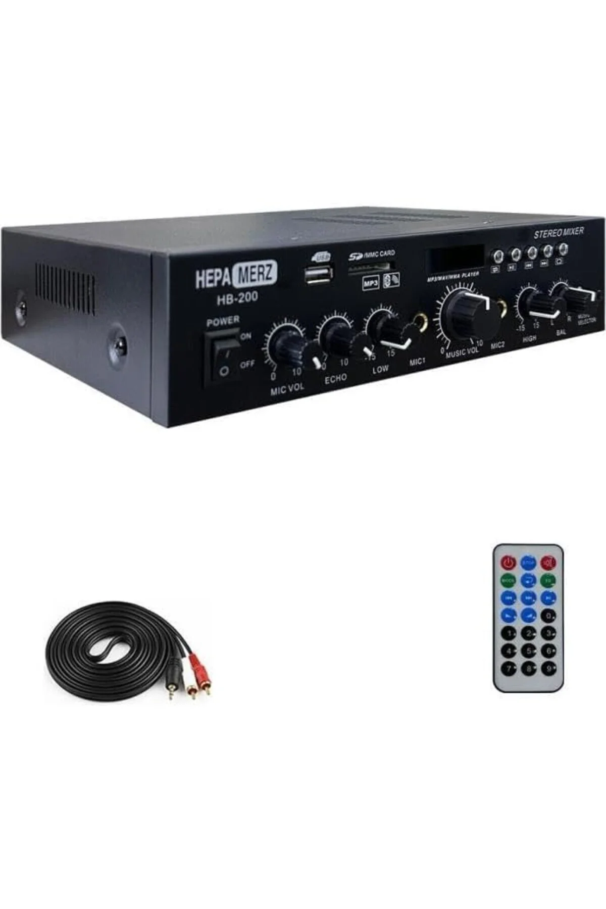 HB-200 Stereo Mixer Amfi 4-8 Ohm 2 Çıkışlı 2x100W Anfi Bluetooth 