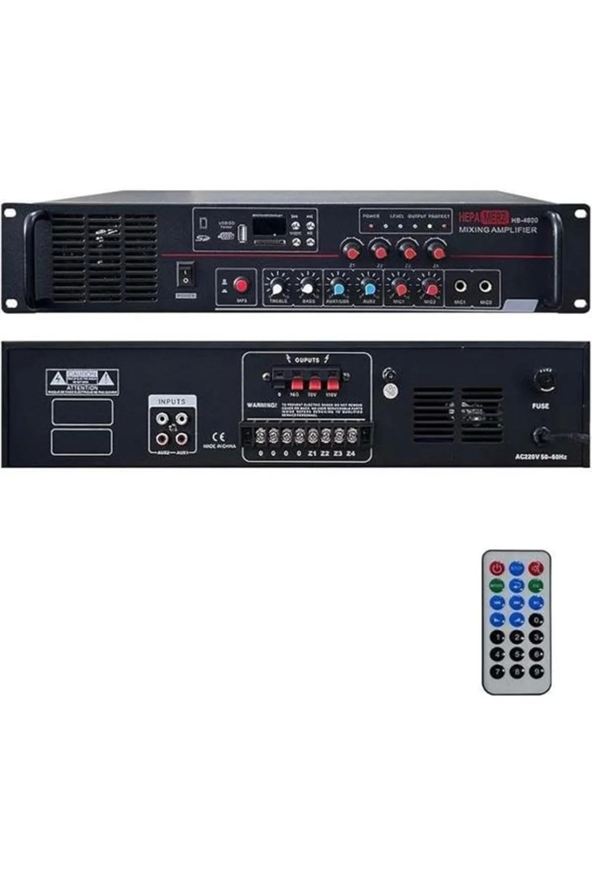 HB-4600 Mixer Amfi 4 Bölgeli 4 Çıkışlı Anfi Zonlu 4x150W Bluetoot