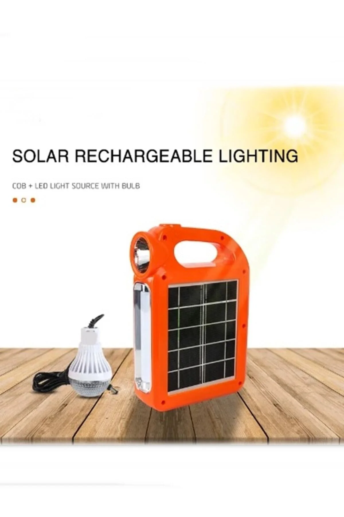 HB-6399 Parlak Cob LED Solar Powerbank Özellikli Güneş Enerjili Işıldak +1 Ampul Hediye - Görsel 3