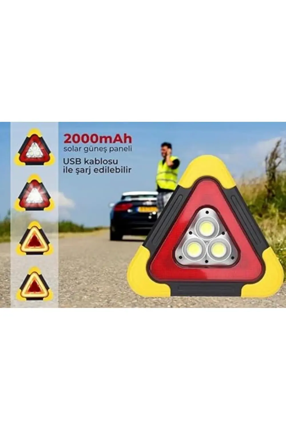 HB-7709 Solar Şarjlı Üçgen Reflektör Işıklı İkaz Lambası