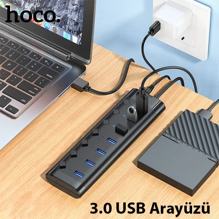 HB40 7xUSB 3.0 Anahtarlı Hızlı Şarj ve Veri Okuyucu - USB Hub