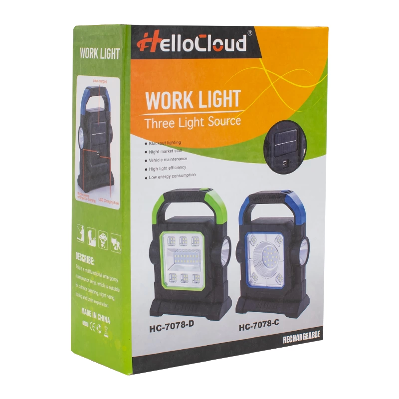 Hc-7078-c 3 Çalışma Modlu Cob Ledli Solar Taşınabilir Şarjlı Sola