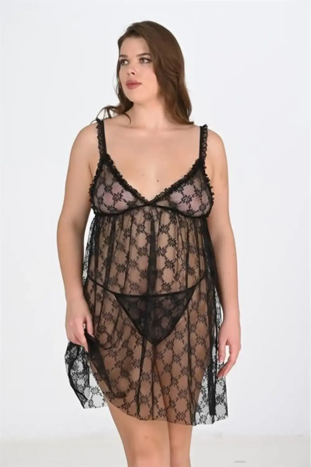 Hc Büyük Beden Siyah Gecelik 3041