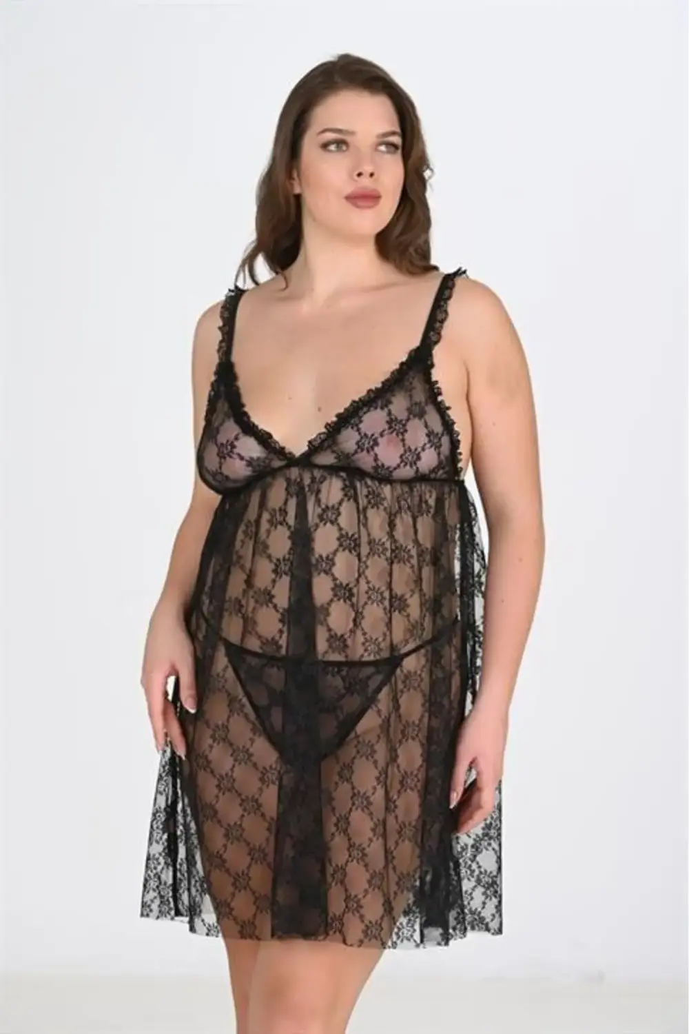 Hc Büyük Beden Siyah Gecelik 3041