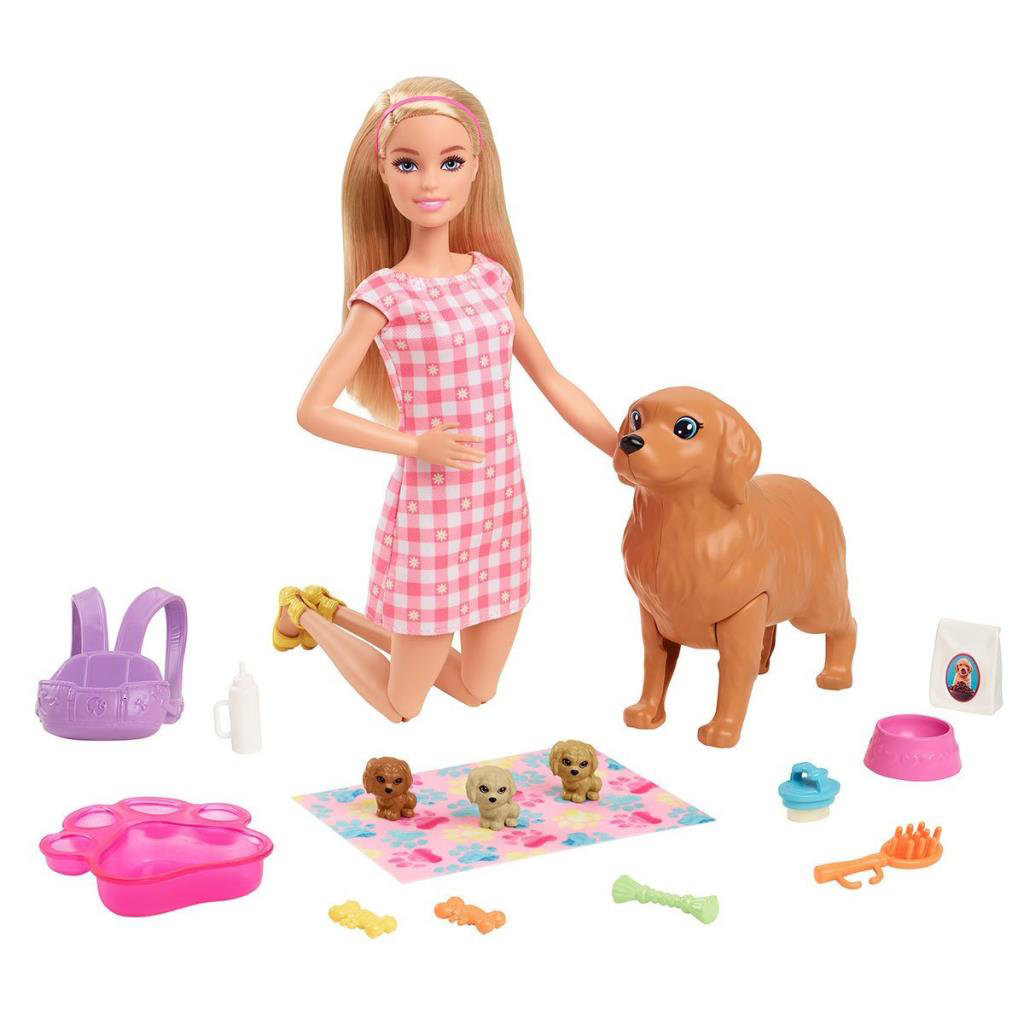 HCK75 Barbie ve Yeni Doğan Köpekler Oyun Seti, Barbie ve Hayvanla