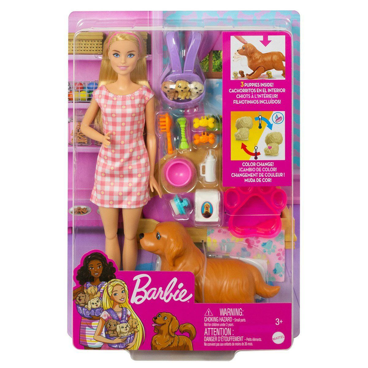HCK75 Barbie ve Yeni Doğan Köpekler Oyun Seti, Barbie ve Hayvanla