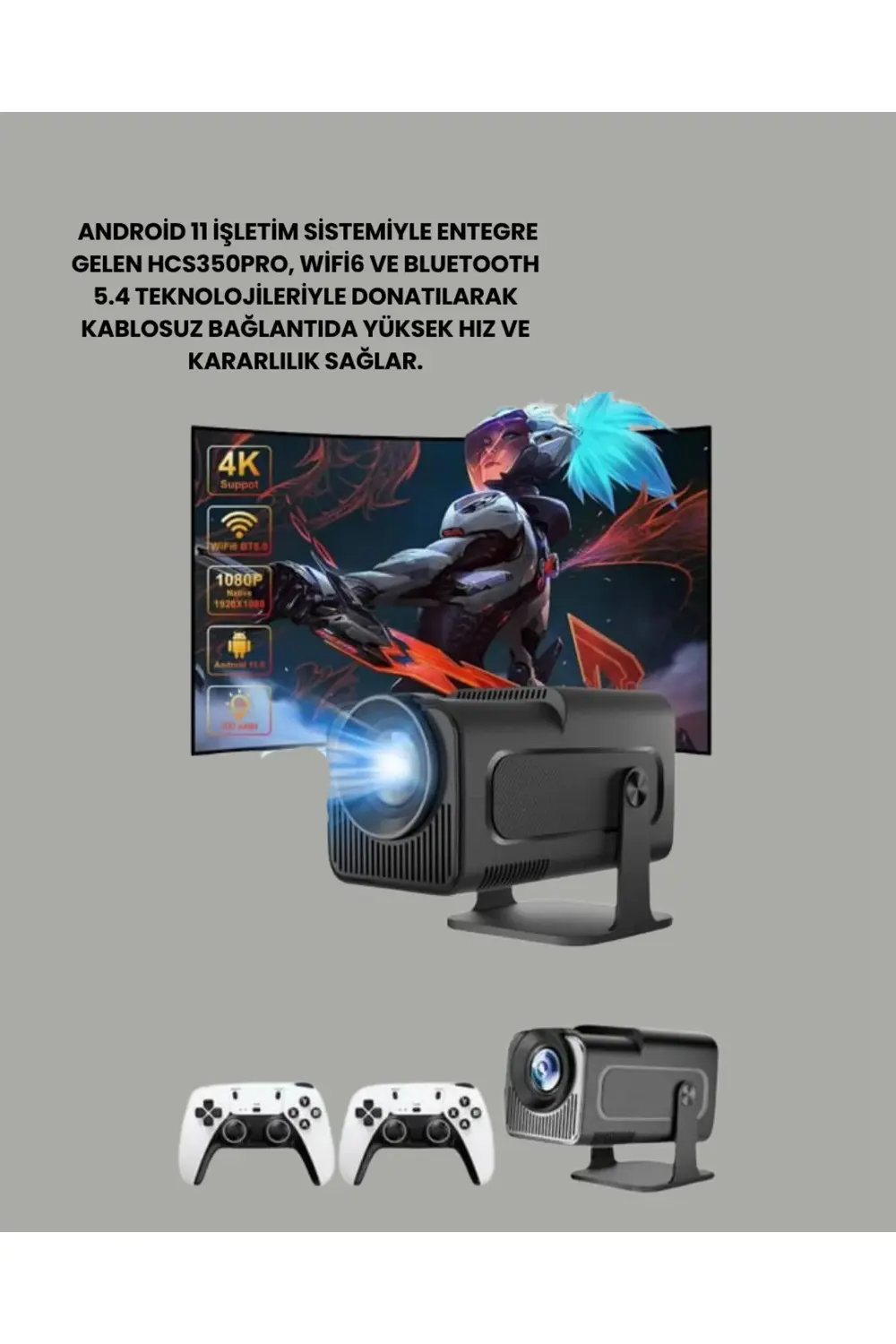 HCS350pro Android 11 İşletim Sistemli Mini Projektör