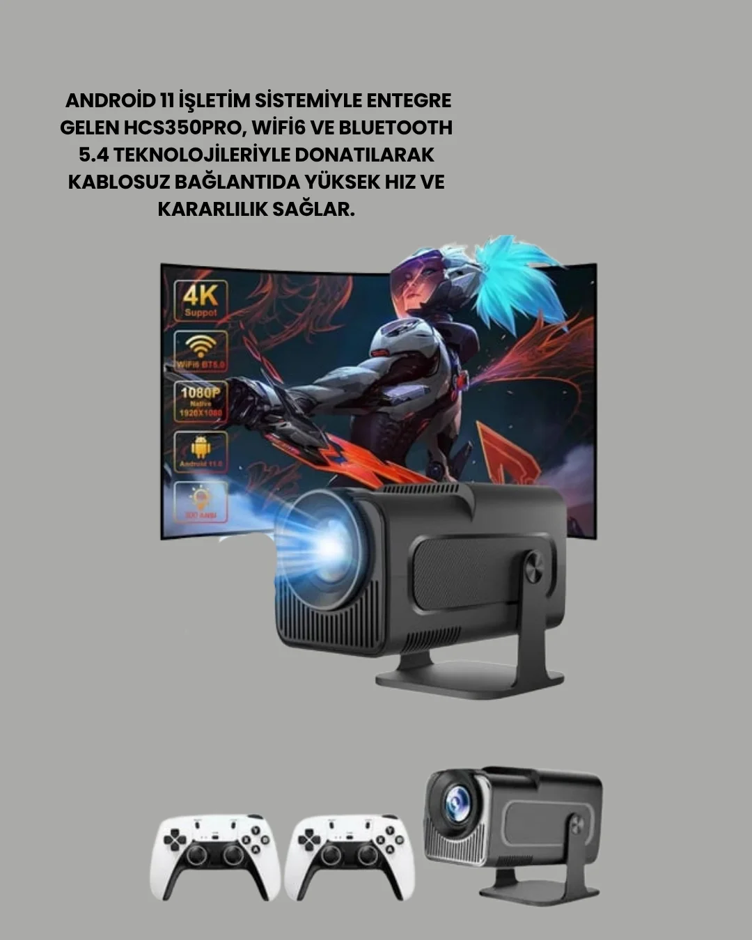 HCS350pro Android 11 İşletim Sistemli Mini Projektör Yeni Nesil