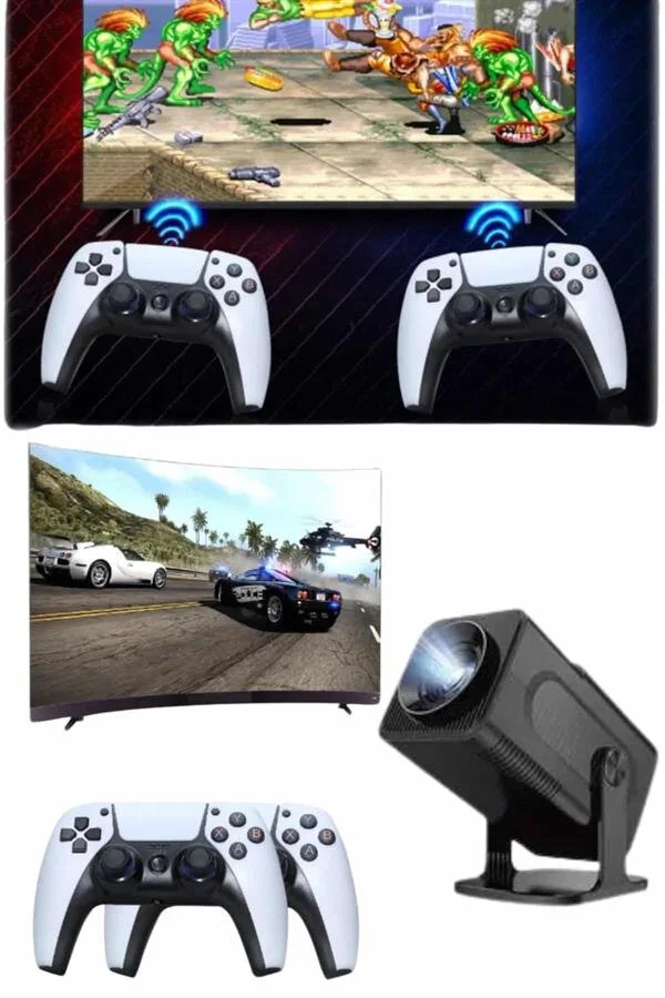 HCS350pro Retro Oyun Konsolu ve Taşınabilir Projektör - Android 11, 1080P, 4500+ Oyun