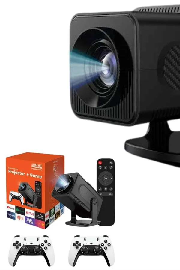 HCS350pro Retro Oyun Konsolu ve Taşınabilir Projektör - Android 11, 1080P, 4500+ Oyun