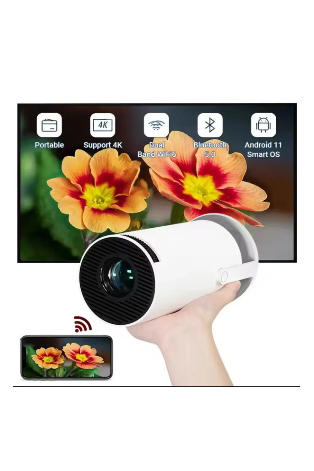 HD 4K Destekli Projeksiyon Cihazı Android Ekran Yansıtma 130 inç HD 4K Destekli Projeksiyon Cihazı Android Ekran Yansıtma 130 inç