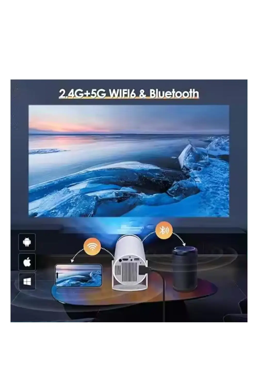 HD 4K Destekli Projeksiyon Cihazı Android Ekran Yansıtma 130 inç HD 4K Destekli Projeksiyon Cihazı Android Ekran Yansıtma 130 inç