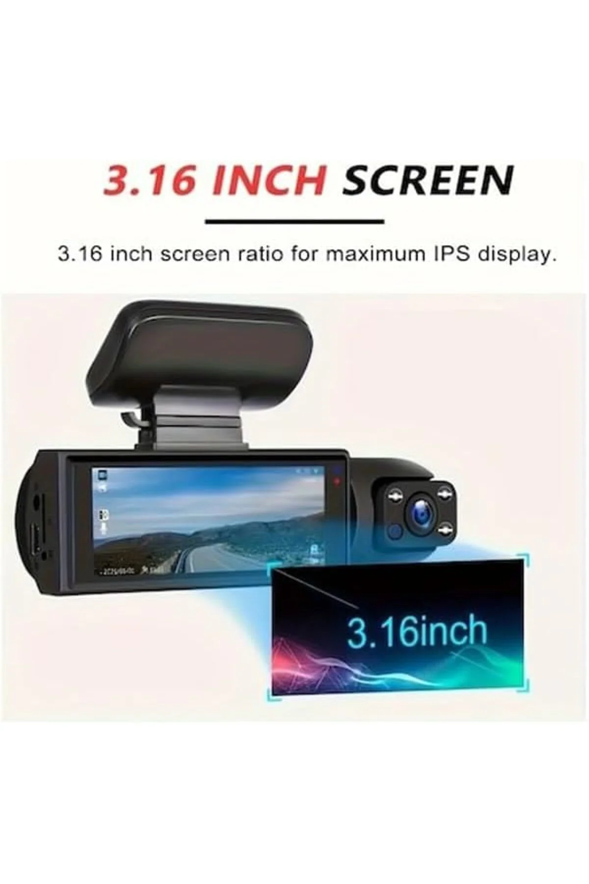 HD Araç Kamerası Araç Ön ve Araç içi Kamera 3.16 inç LCD Ekran, 5