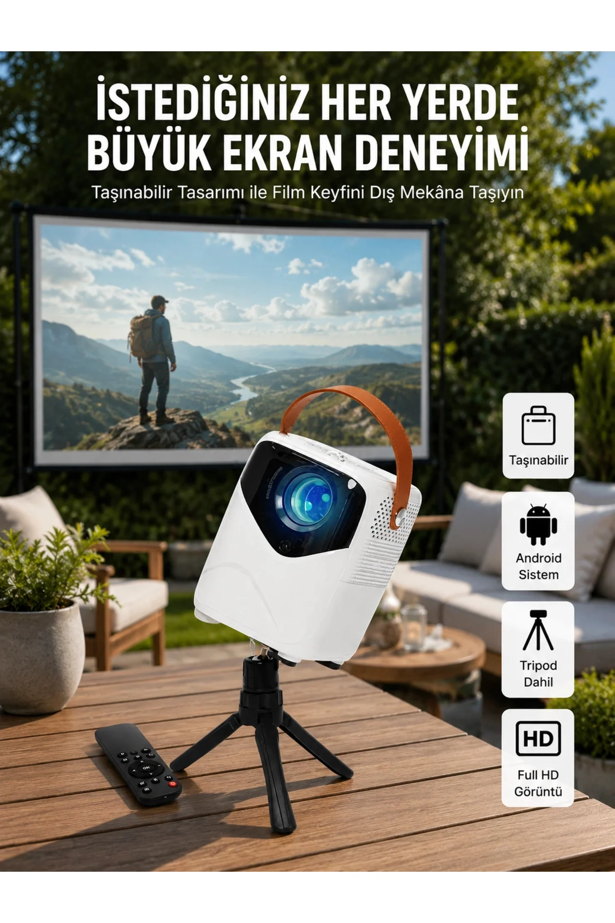 HD Ayaklı Portatif Projeksiyon Cihazı Android İşlemcili Sinema Projektörü