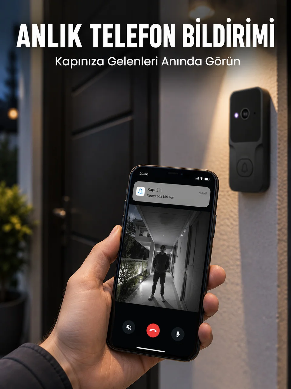 Hd Kameralı Akıllı Kapı Zili Çift Yönlü Sesli Wi-fi Görüntülü Kapı Zili - Lisinya