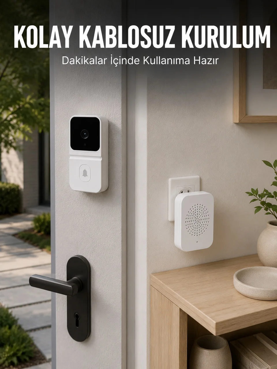 Hd Kameralı Beyaz Görüntülü Kapı Zili Çift Yönlü Sesli Wi-fi Akıllı Kapı Zili - Lisinya