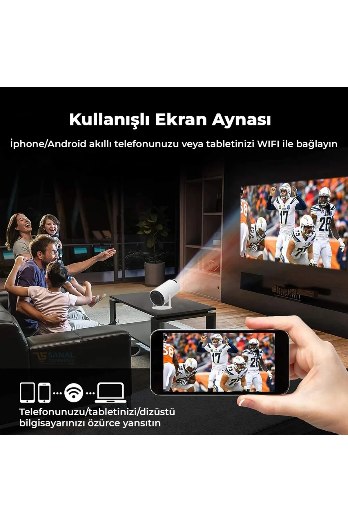 HD LCD projeksiyon cihazı 1024x768 çözünürlük 10000:1 kontrast HDR USB HDMI beyaz