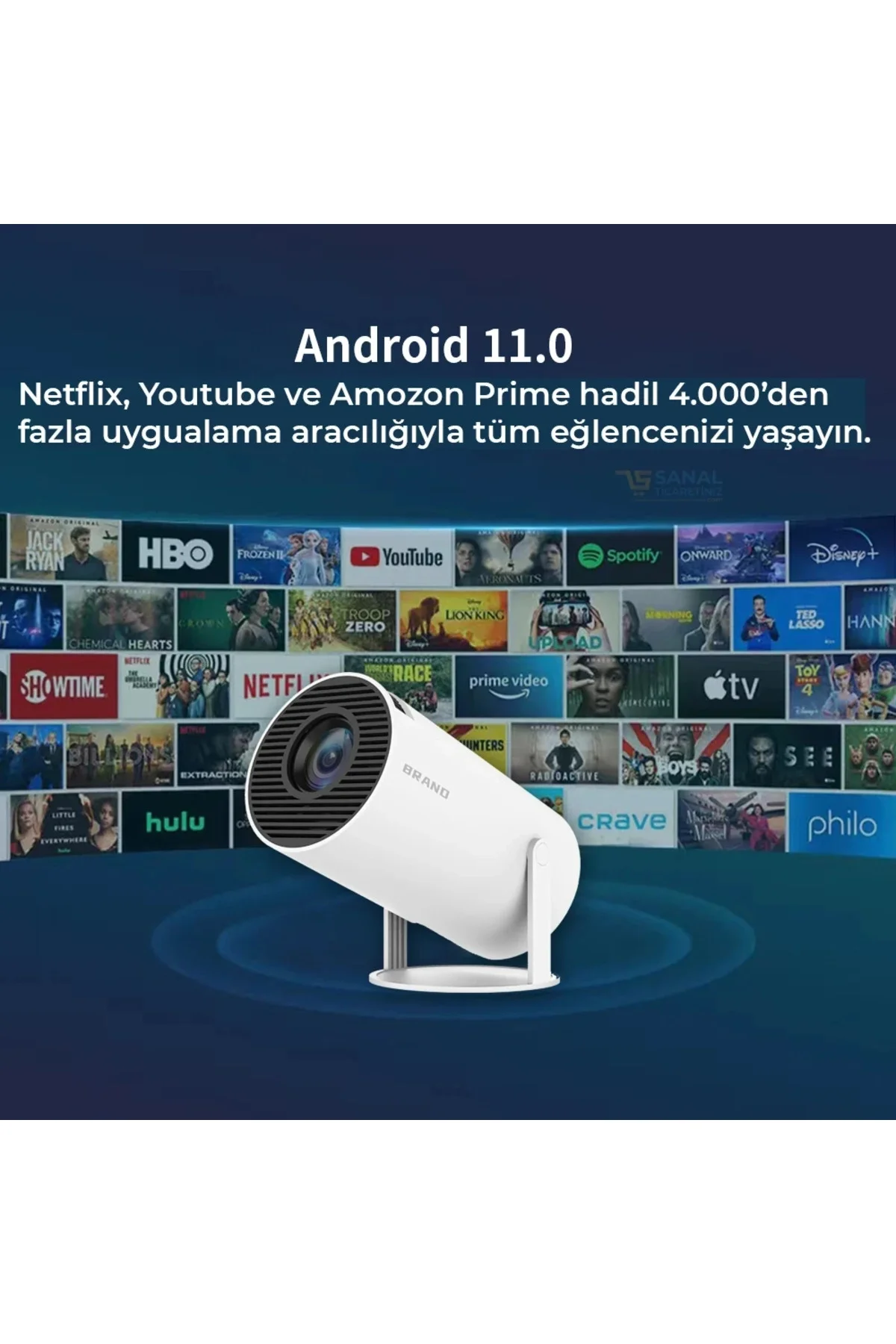 HD LCD projeksiyon cihazı 1024x768 çözünürlük 10000:1 kontrast HDR USB HDMI beyaz