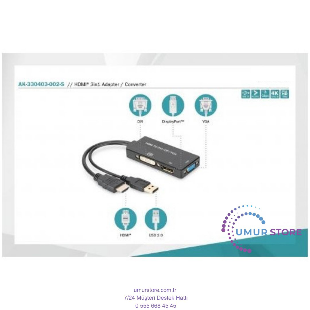 HDMI 3'den 1'e Dönüştürme Kablosu HDMI Converter Cable, HDMI - Dp