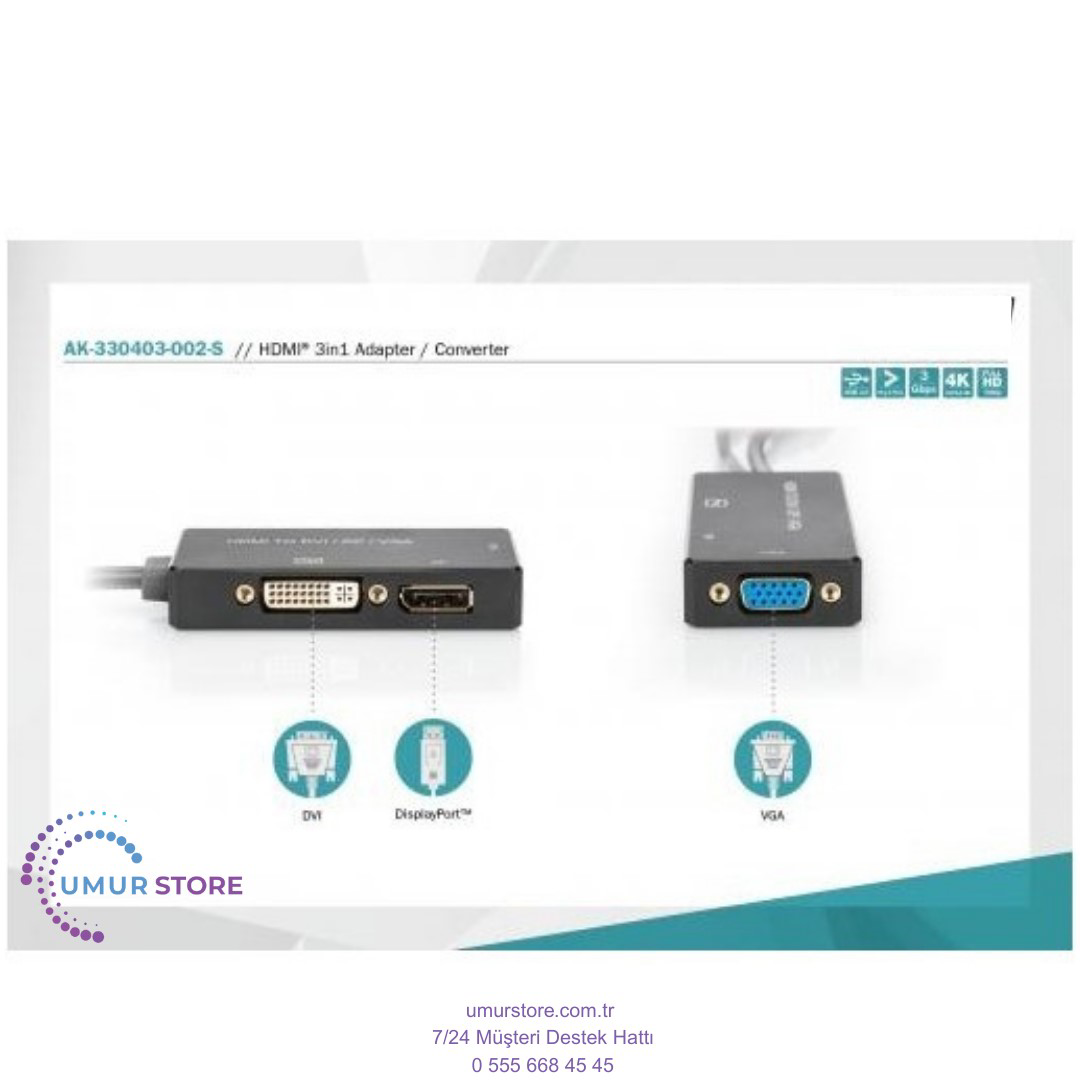 HDMI 3'den 1'e Dönüştürme Kablosu HDMI Converter Cable, HDMI - Dp