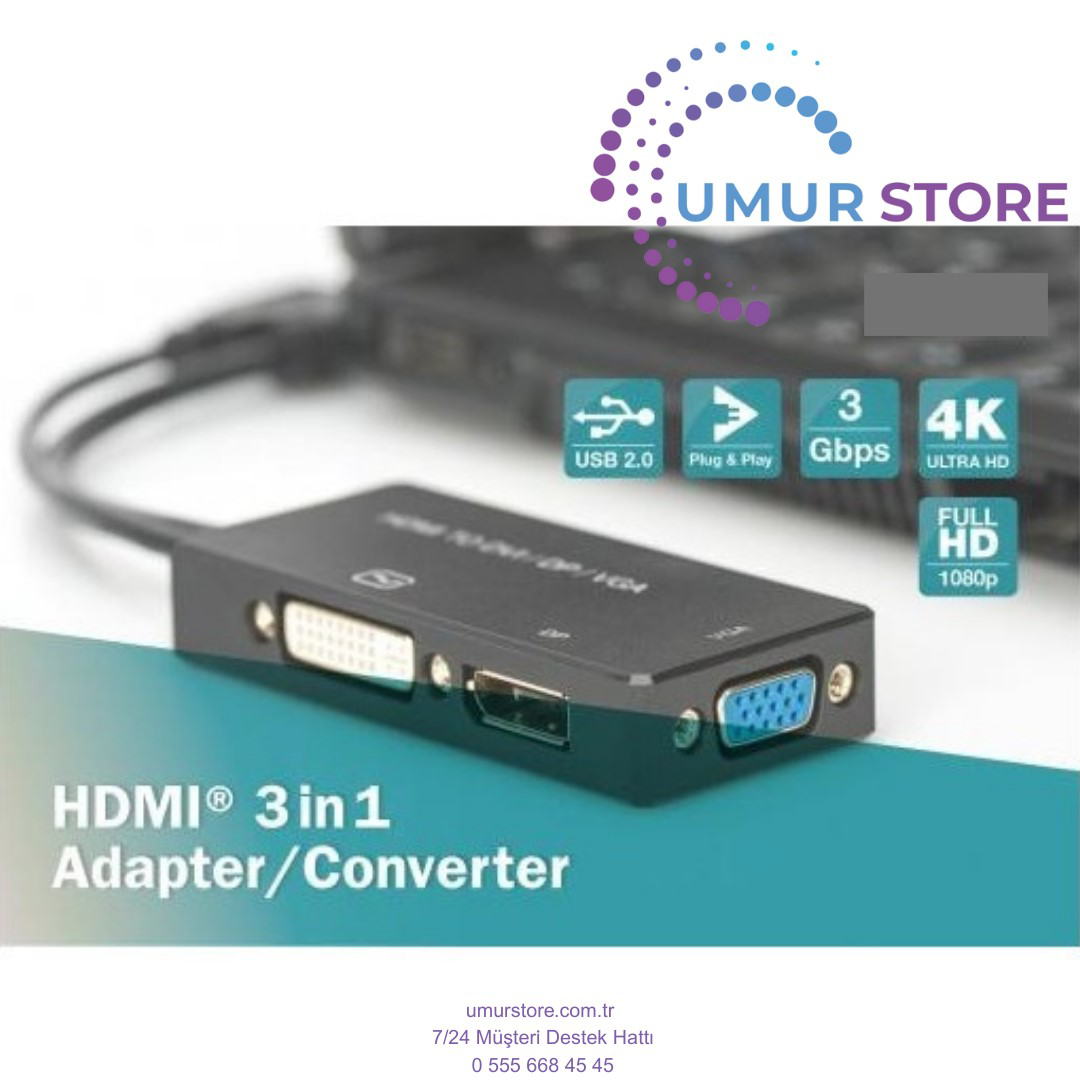 HDMI 3'den 1'e Dönüştürme Kablosu HDMI Converter Cable, HDMI - Dp
