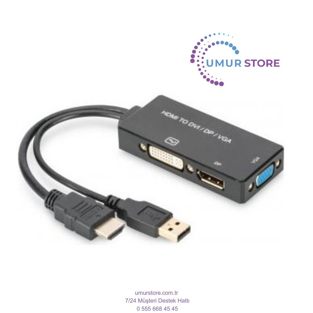 HDMI 3'den 1'e Dönüştürme Kablosu HDMI Converter Cable, HDMI - Dp