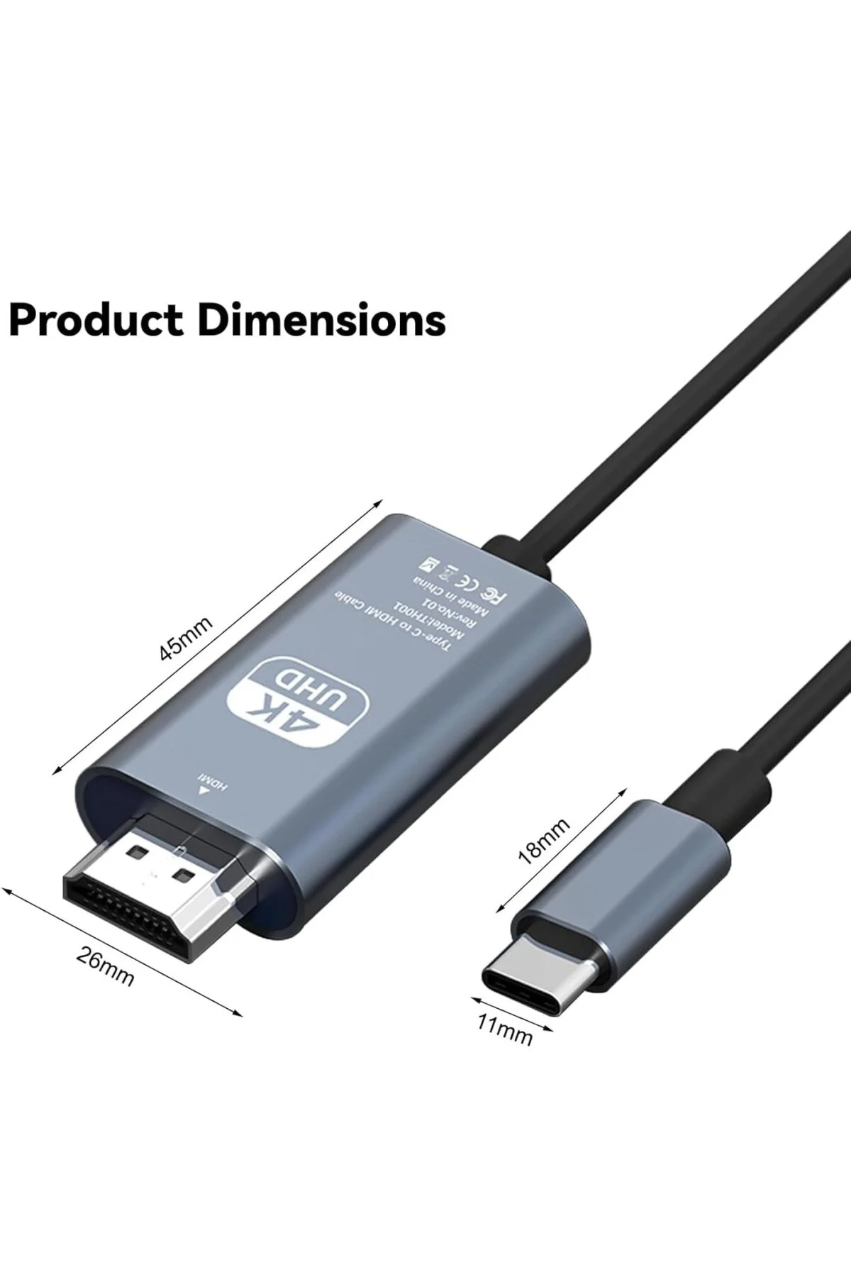 HDMI Çevirici USB C HDMI 4K 60Hz HDMI, 200cm USB C HDMI Adaptör U