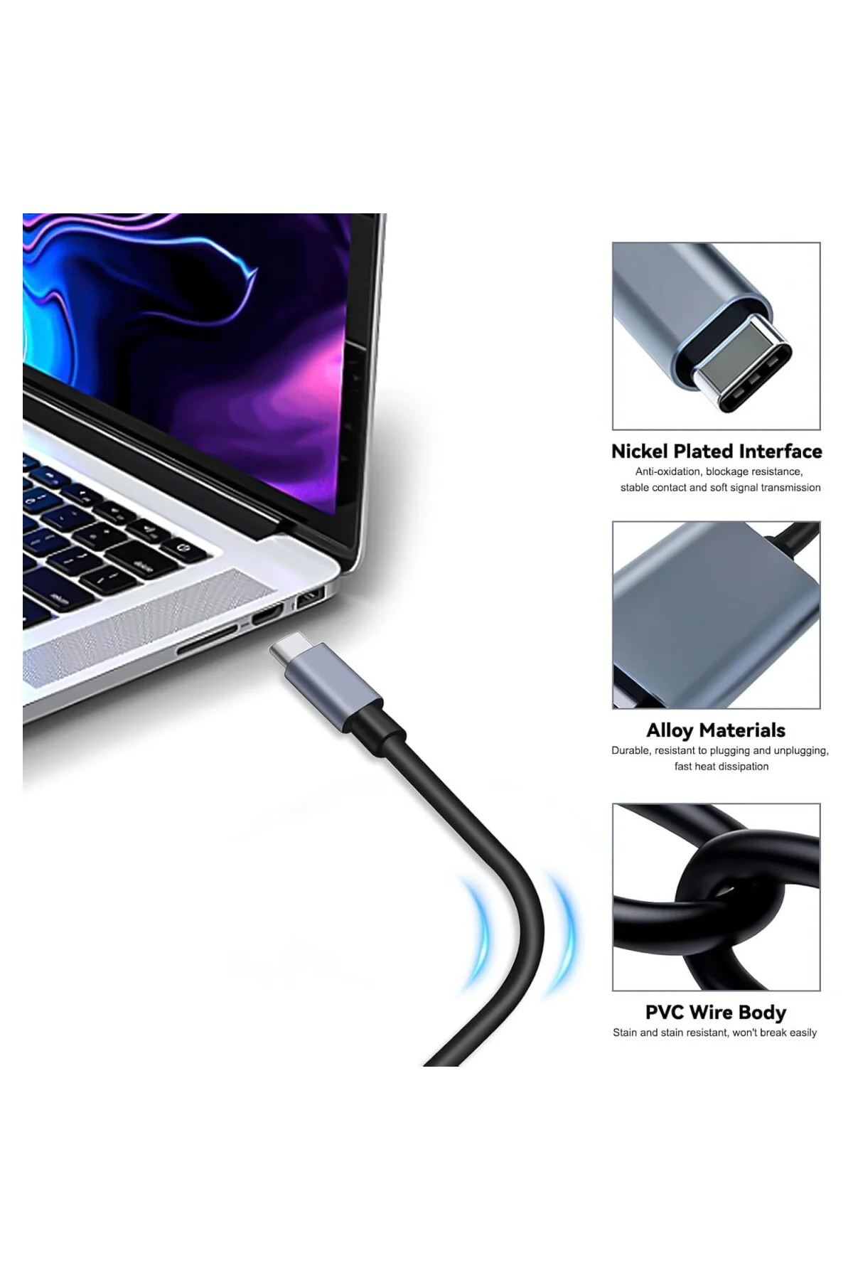 HDMI Çevirici USB C HDMI 4K 60Hz HDMI, 200cm USB C HDMI Adaptör U