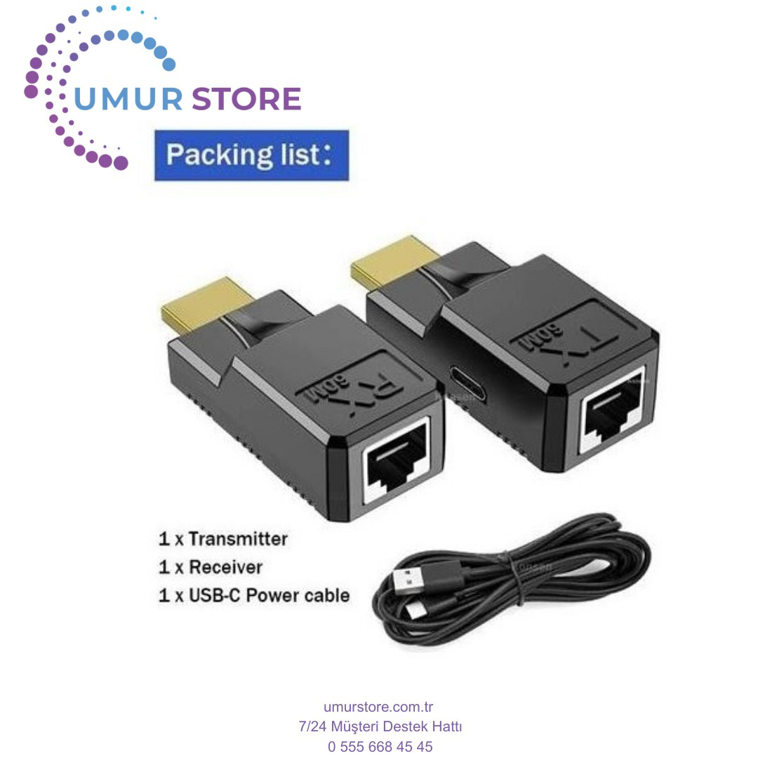 HDMI RJ45 Cat5 6 Extender Uzatıcı Güç Destekli Uzatma Aparatı Ada
