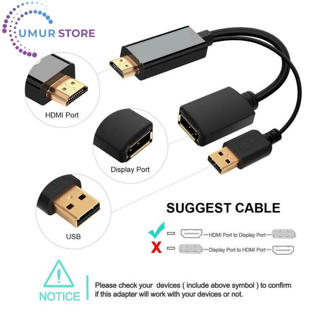 HDMI To Display Port Dönüştürücü Adaptör Görüntü Aktarım Kablosu