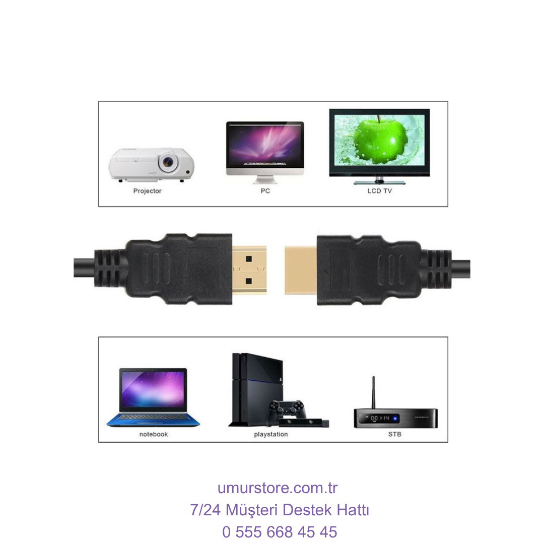 HDMI To HDMI 30CM Kısa HDMI Kablo Altın Uçlu Full Hd 3D LCD LED P