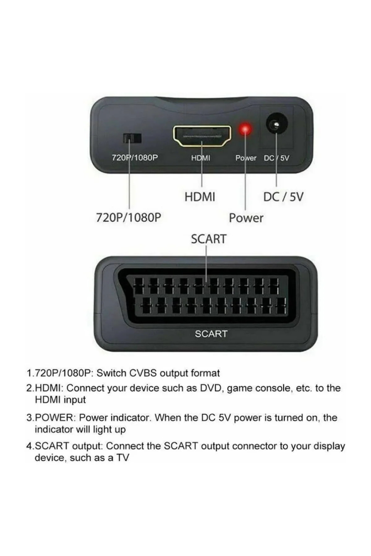 HDMI to SCART Aktif Çevirici Dönüştürücü Adaptör, Av Video Çeviri