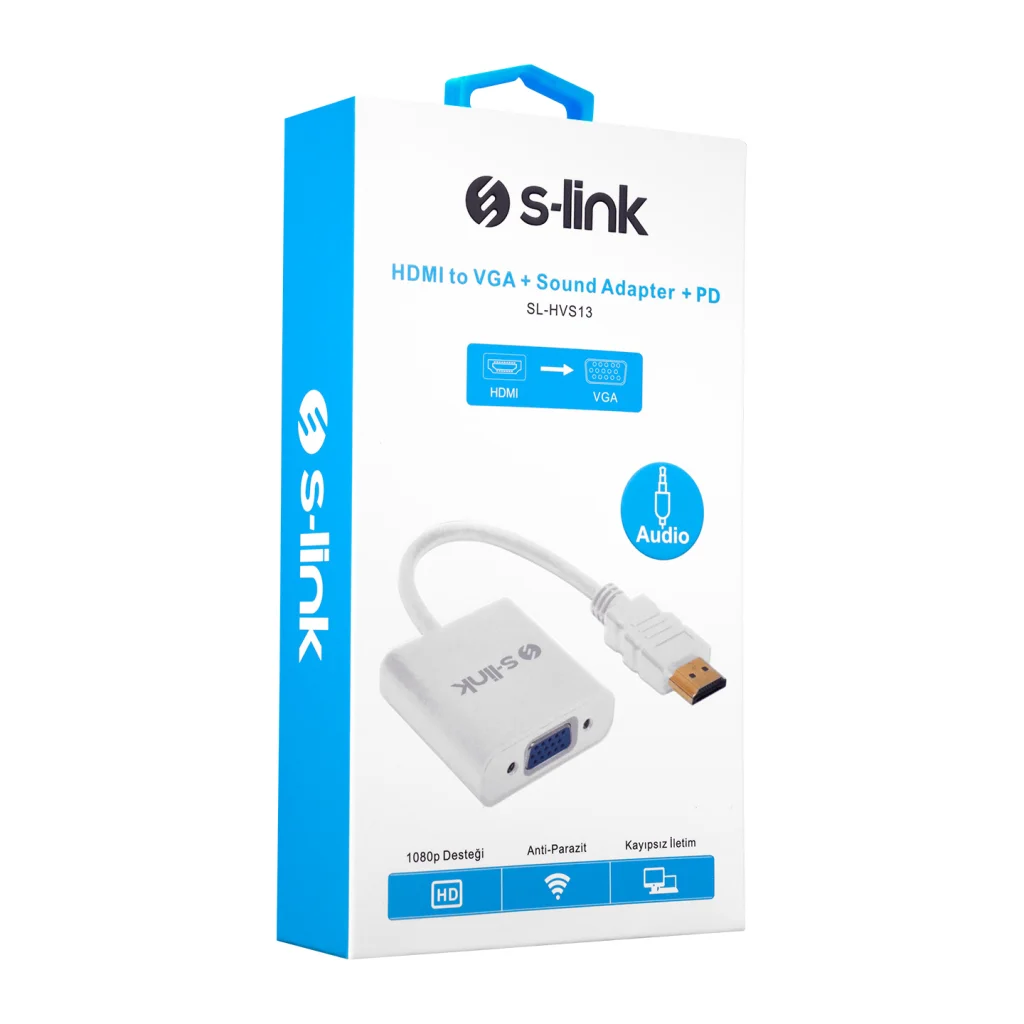 HDMI To VGA + Audio Çevirici (S-LINK SL-HVS13) - 45cm Beyaz