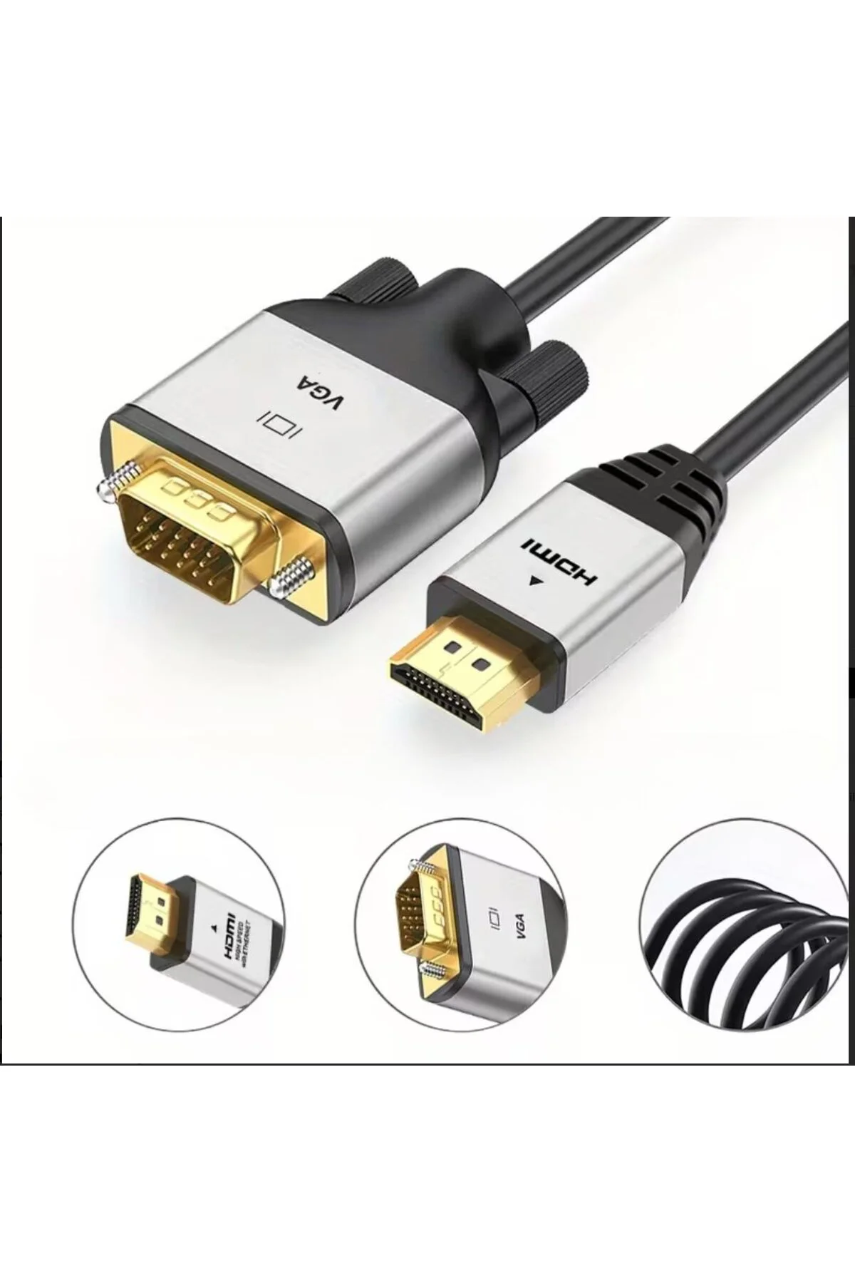 HDMI to VGA Dönüştürücü Adaptör 1080P Full HD Çevirici Kablo 3 me