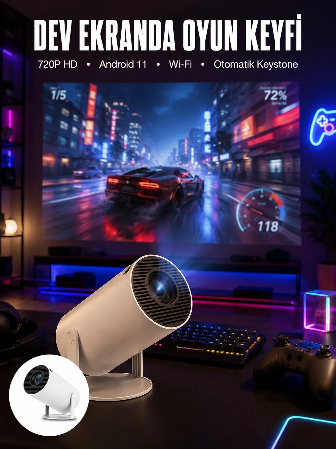 HDMI ve Full HD Teknolojili 160 ANSI Lümen Kablosuz Projeksiyon Y