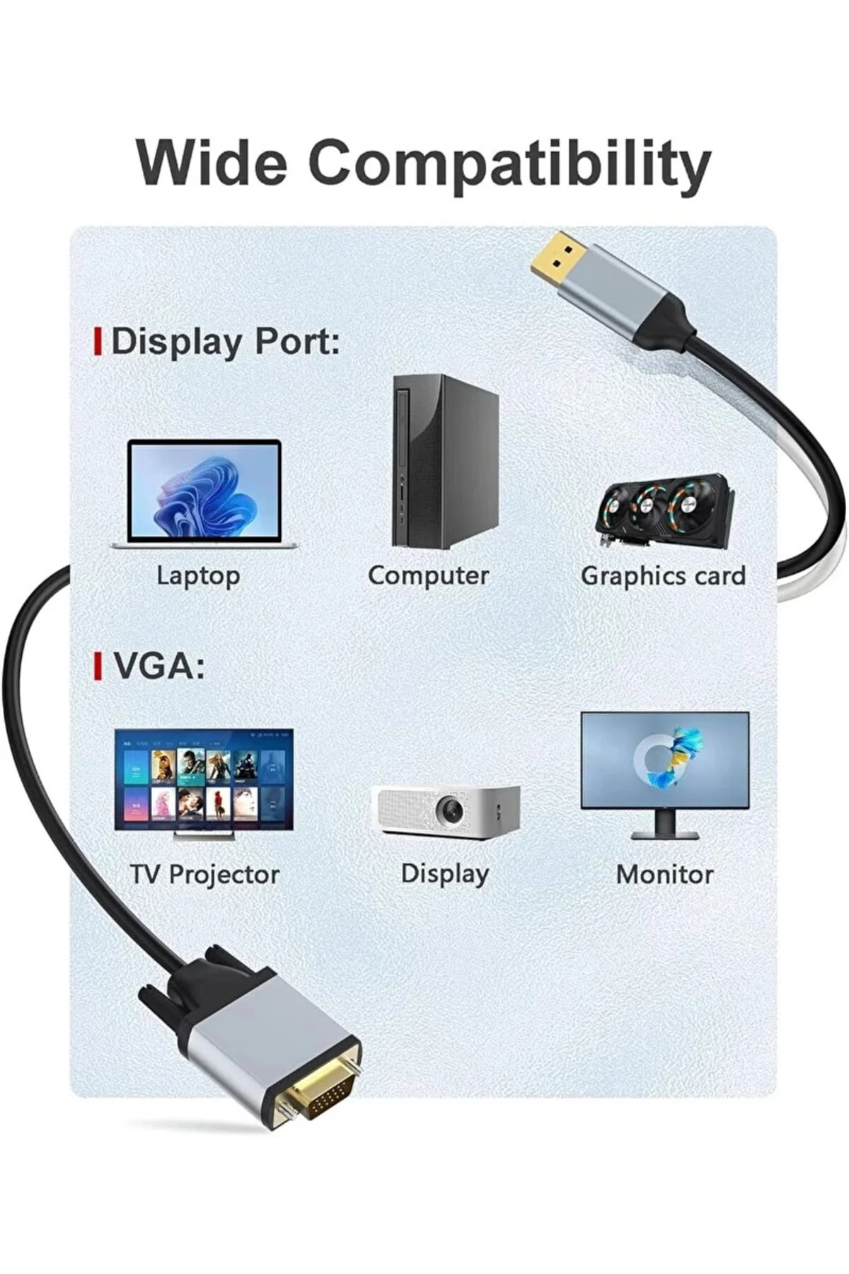 HDMI VGA Kablo Dönüştürücü 1.8M HDMI Erkek VGA Erkek Adaptör 1080P Monitör Projeksiyon Bağlantı