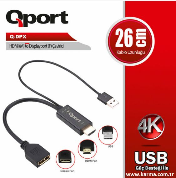 Afila Hdmi(M) To Displayport(F) Çevirici Kablo 26Cm Hdmi (Qport Q-Dpx)