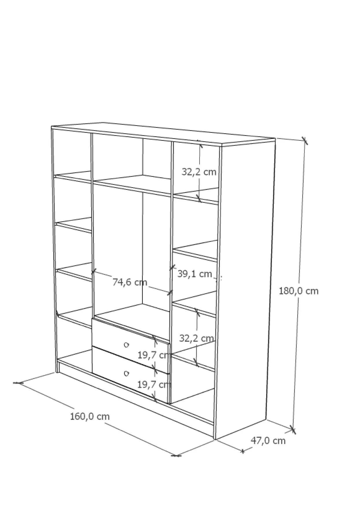 Hedamis 4 Kapaklı Gardrop 2 Çekmeceli 10 Raflı Geniş Dekoratif Ga
