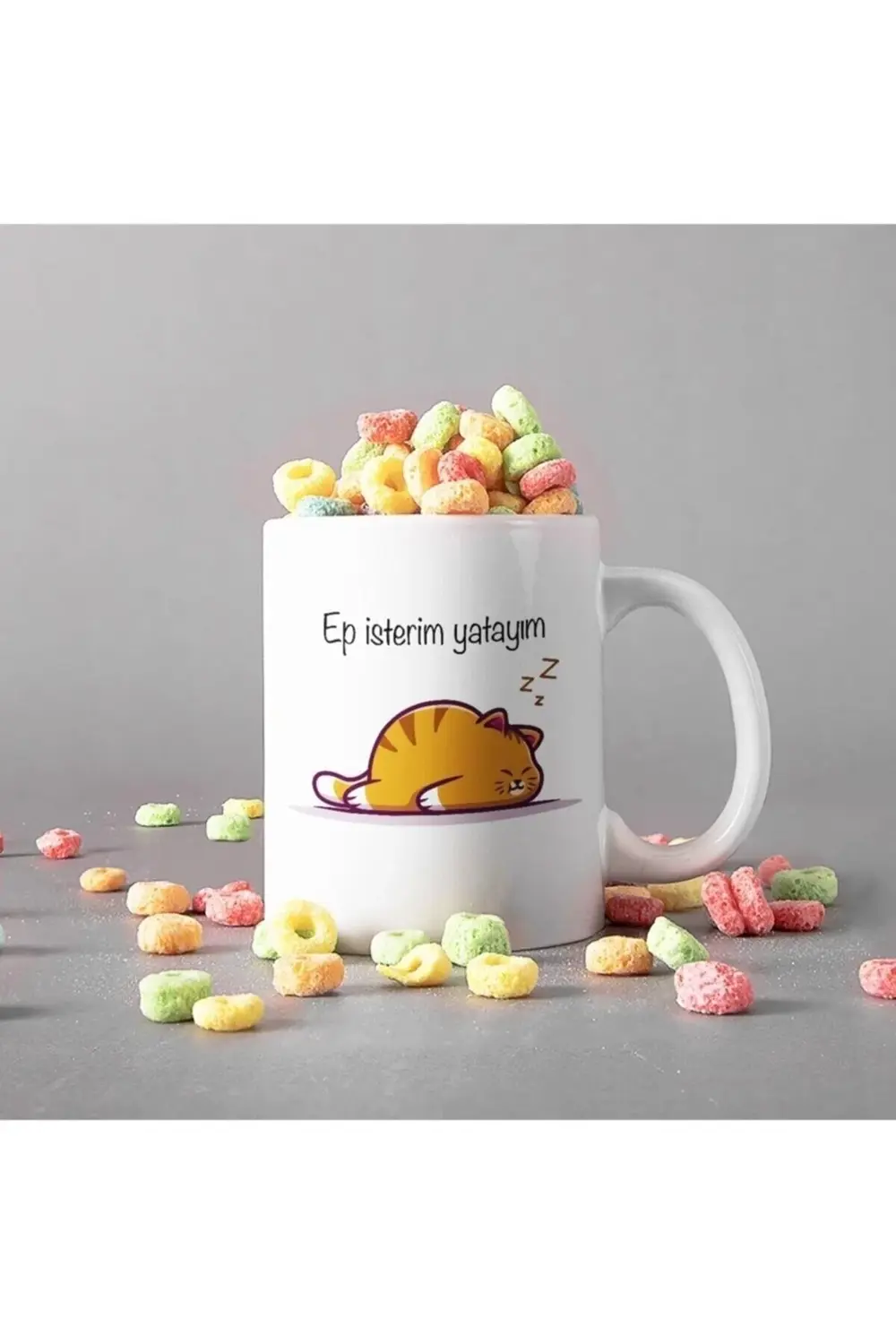 Hediye Kedi Baskılı Ep Isterim Yatayım Yazılı Kupa Bardak
