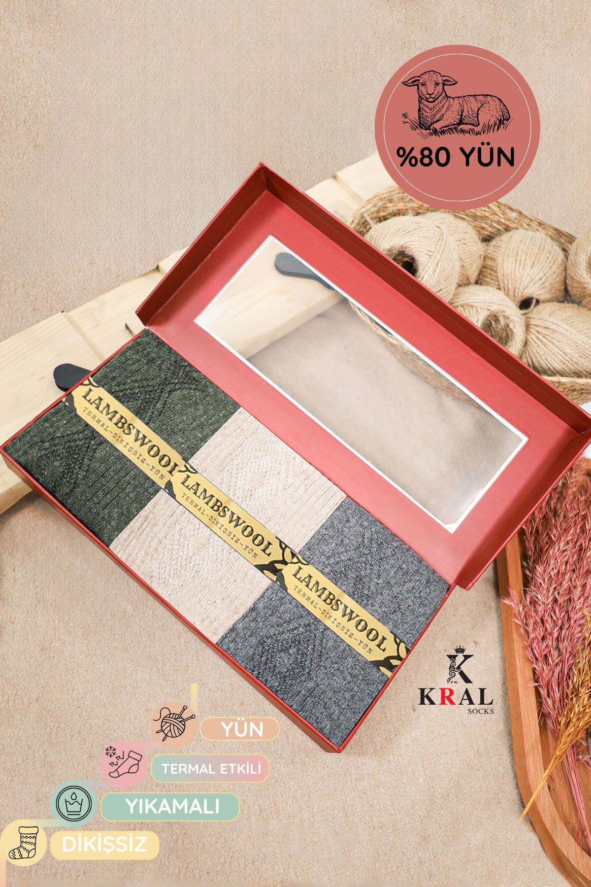 Hediye Kutulu Erkek (3 ÇİFT) Kaliteli Yünlü Kışlık Lambswool Parf