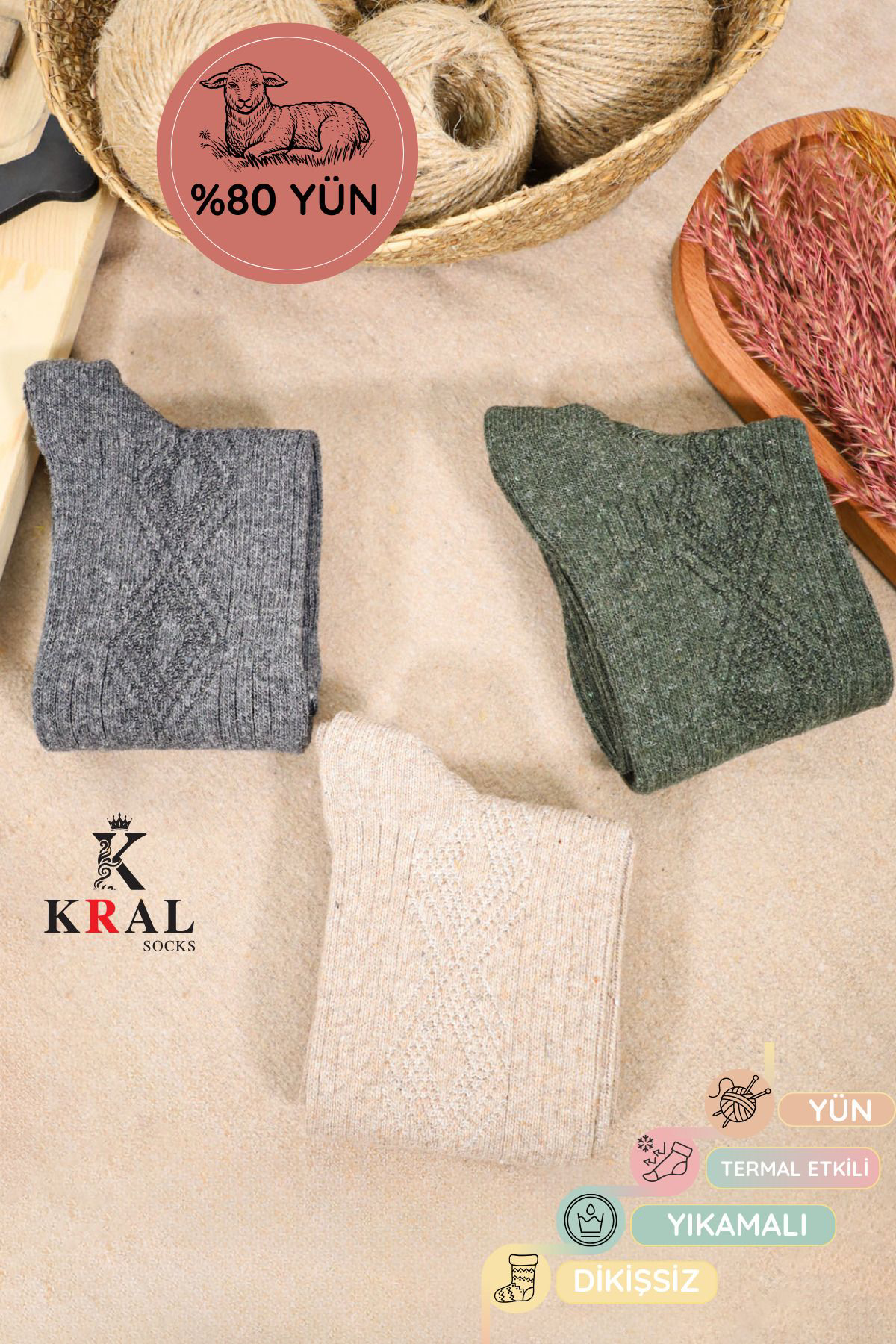 Hediye Kutulu Erkek (3 ÇİFT) Kaliteli Yünlü Kışlık Lambswool Parf