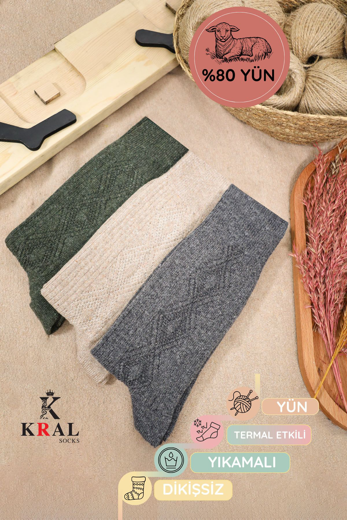 Hediye Kutulu Erkek (3 ÇİFT) Kaliteli Yünlü Kışlık Lambswool Parf