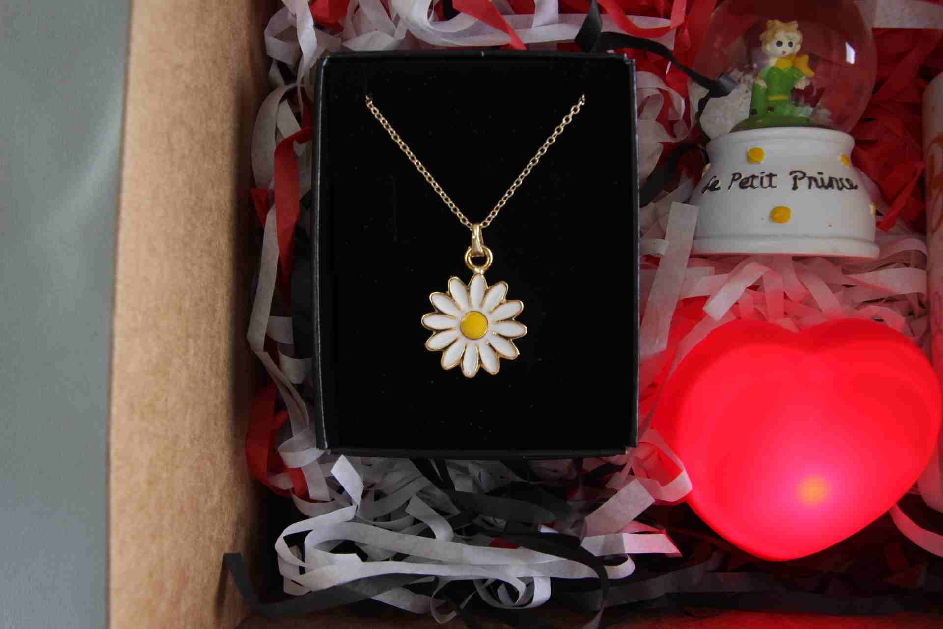 Home Hediye Kutusu Prince İşıklı Küre Papatya Kolye Doğum Günü Kupa Bardak İşıklı Kalp Seti