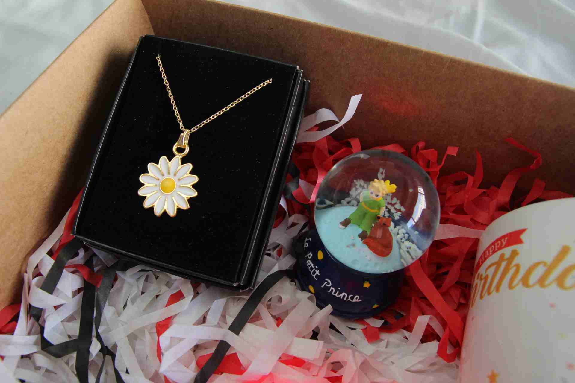 Home Hediye Kutusu Prince İşıklı Küre Papatya Kolye  Kupa Bardak İşıklı Kalp Doğum Günü Hediye Seti